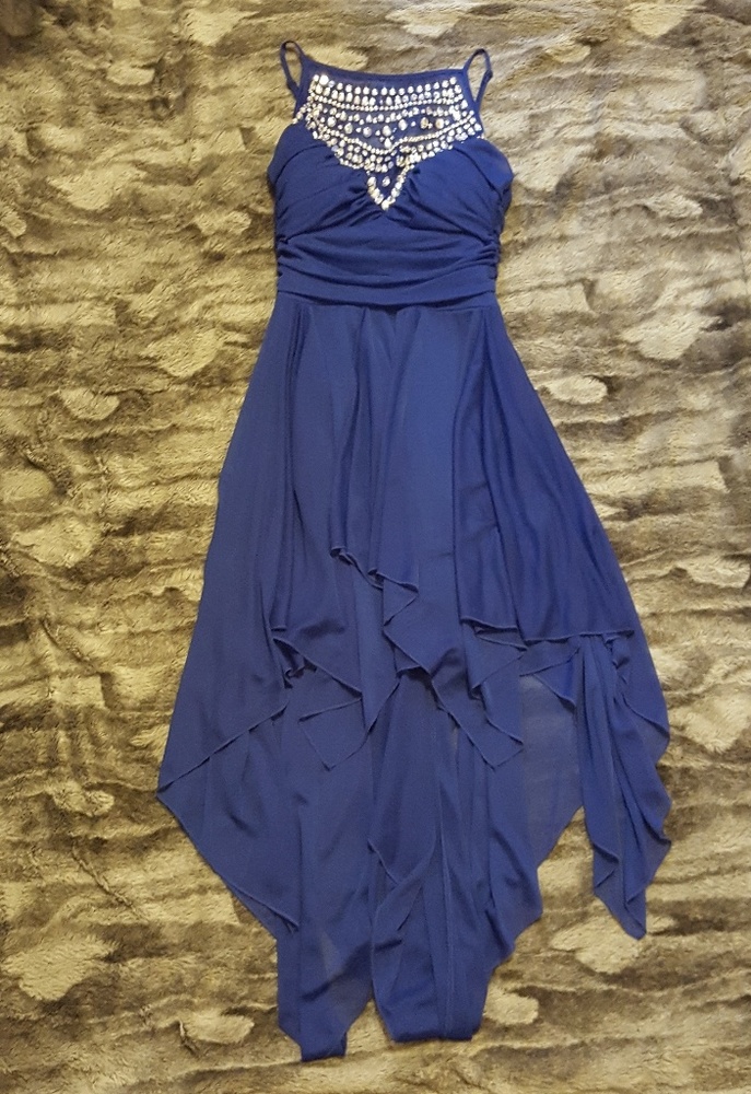 Royal blue high neck high-low dress